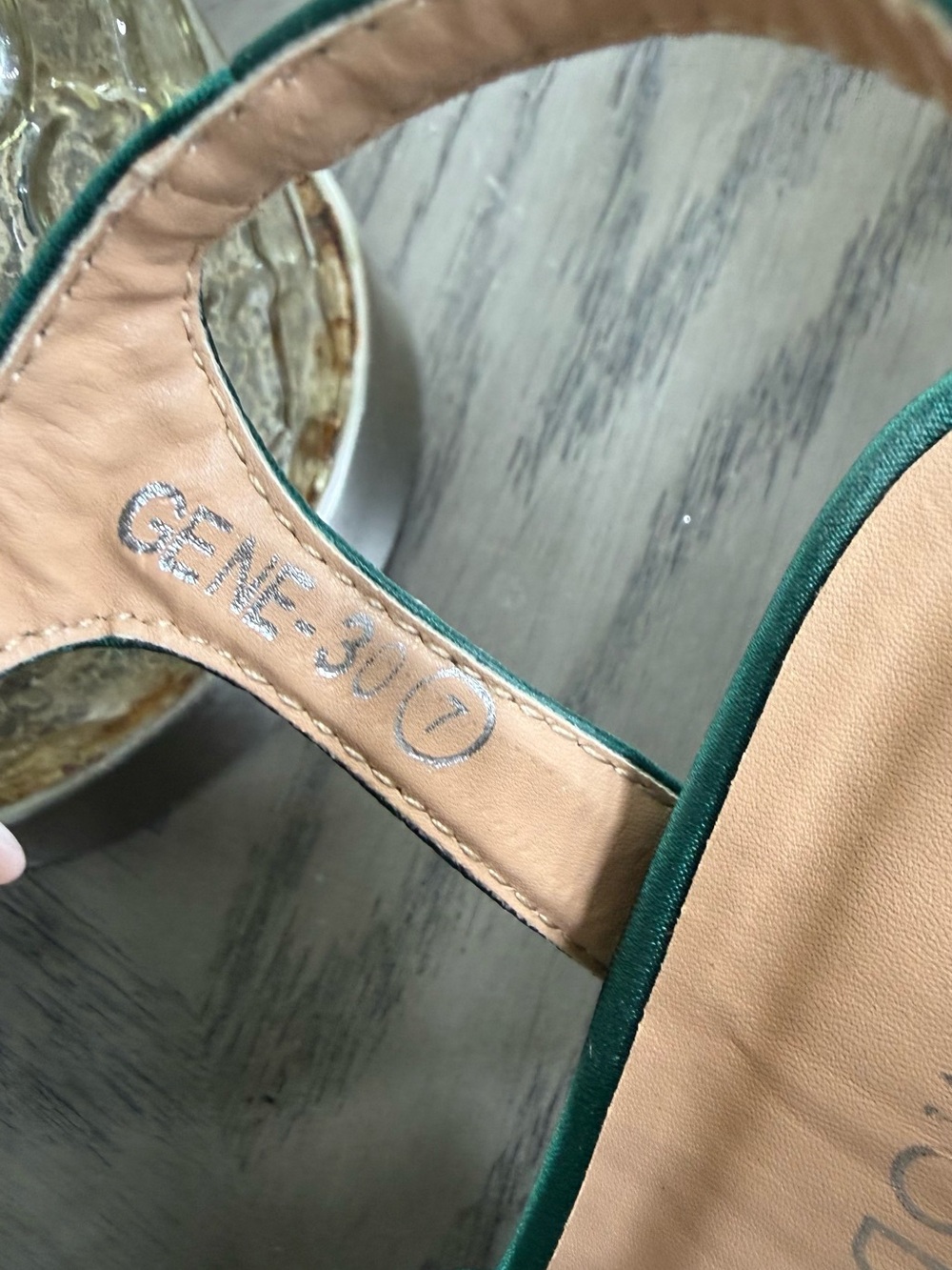 Used Top Moda Emerald Green Rhinestone Platform Heels - Picture 5 of 6